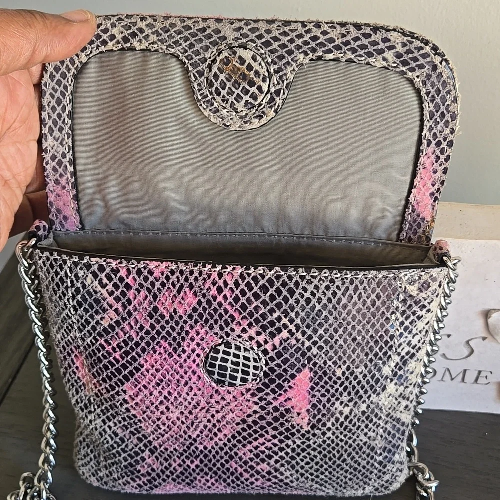 Banana Republic Pink Snake Print Chain Crossbody Bag